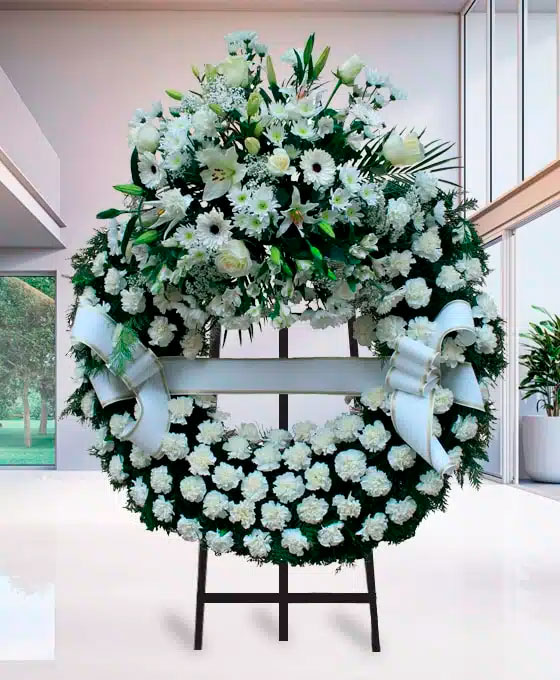 Corona Funeraria de claveles blancos para Tanatorio Barakaldo La Auxiliadora