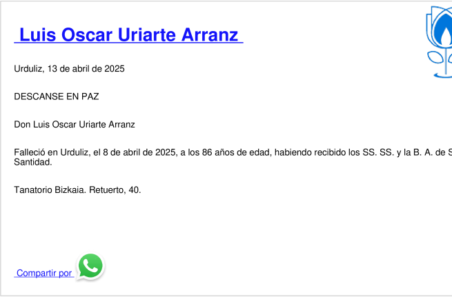 Esquela de Luis Oscar Uriarte Arranz