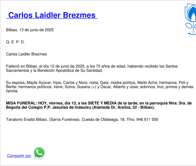 Esquela de Carlos Laidler Brezmes
